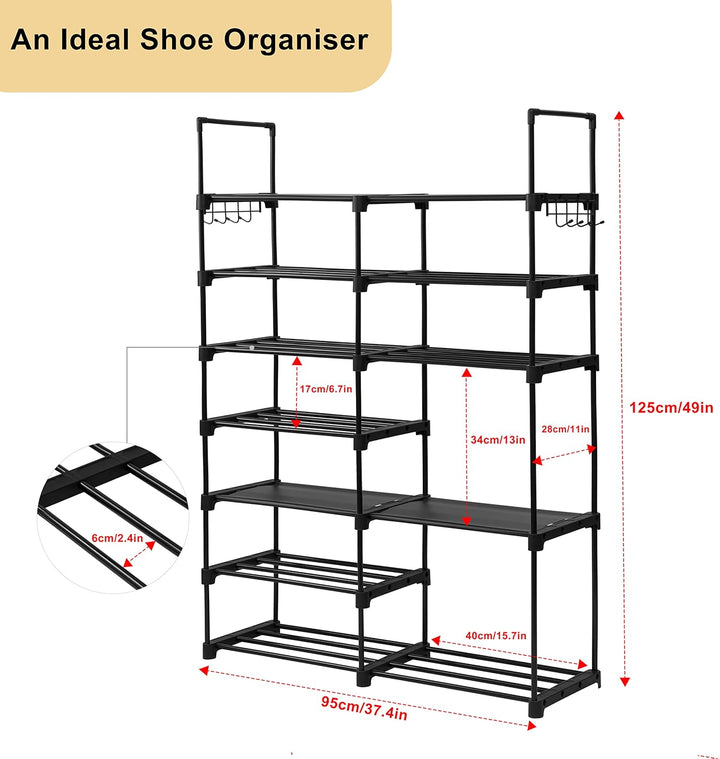 WOLTU Schuhregal, 7 Ebenen Schmal Schuhregal Metall Schwarz 12 Ebenen 95x128x28cm, Schwarz 12 Ebenen