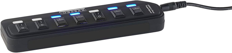 Xystec USB Leiste: Aktiver USB-3.0-Hub mit 7 Ports, einzeln schaltbar, 2-A-Netzteil (USB 3 0 Verteil