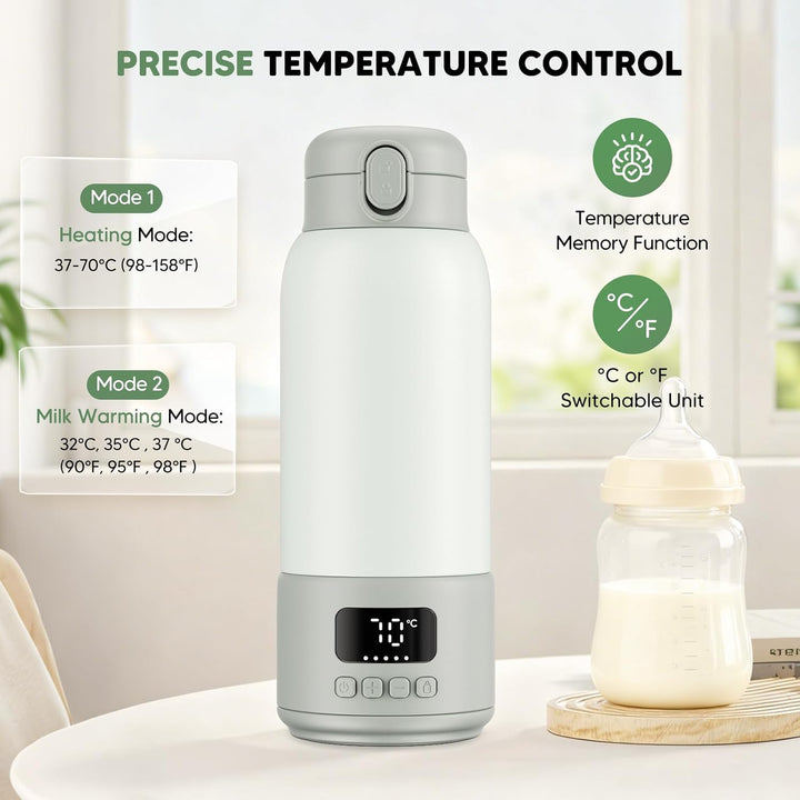Tragbarer Flaschenwärmer 100W – Vakuum Edelstahl Isolierung, 80 Sek Schnellaufheizung, 500ml, 16000m