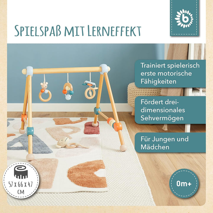 Bieco Spieltrapez | Spielbogen für Babys -Figuren, Rasseln, Kugeln | Spielebogen Holz Baby | Spieltr