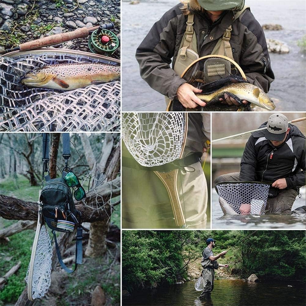 sprinton MAXIMUMCATCH Fischen Kescher Holzrahmen mit Gummi/Nylon Netz Fliegenfischen Landing Net FL0