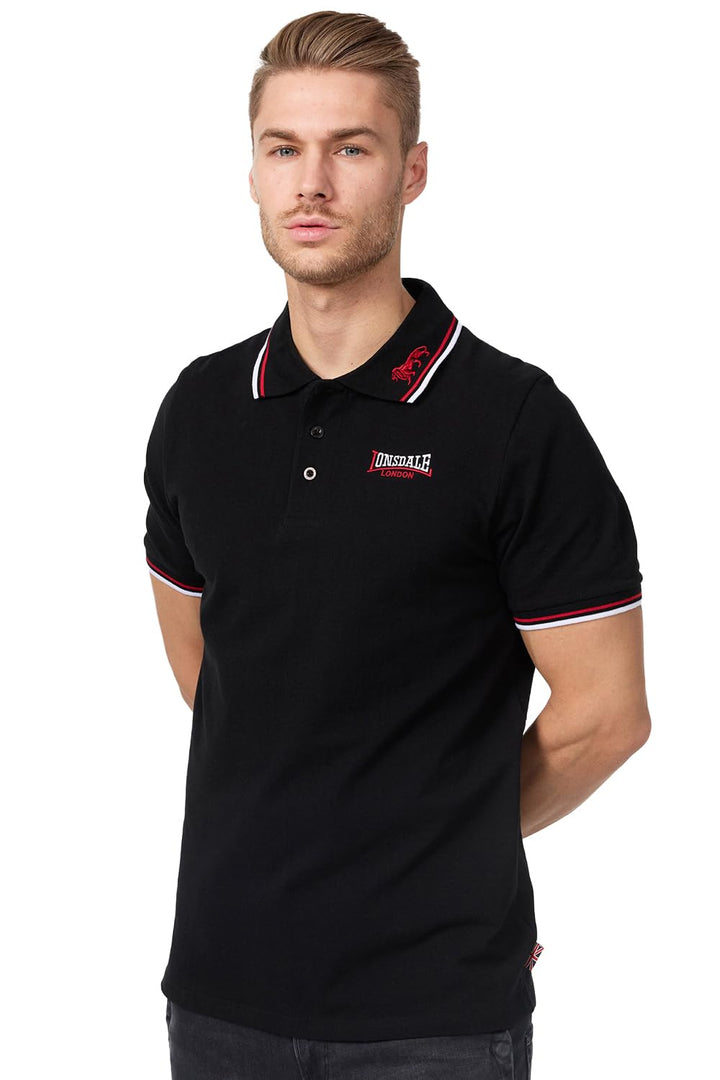 Lonsdale Herren kurzarm Polohemd Lion S Black / Dark Red / White, S Black / Dark Red / White
