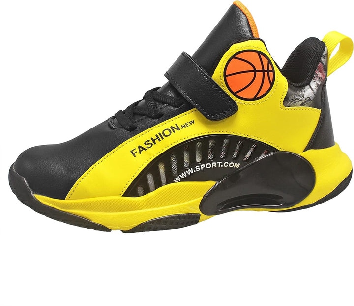 HSNA Basketball-Schuhe für Kinder Sportschuhe mit Klettverschluss Jungen Grösse 30-40 35 EU Schwarz