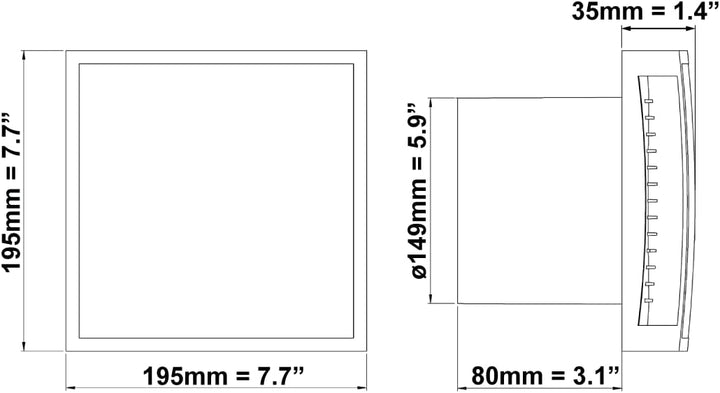 EUROPLAST Ø 150mm Anthrazit Bad-Lüfter mit Front, Leise Ventilator Lichtschalter-Aktivierung, Ø 150m