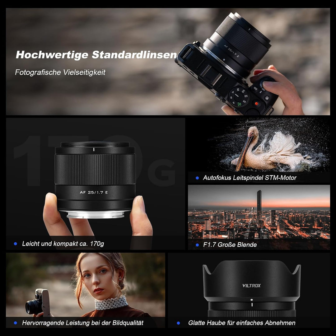 VILTROX 25mm F1.7 Air FE Pocket Dispo Objektiv AF F/1.7 E-Mount Portable Shot für Sony Einsteigerobj