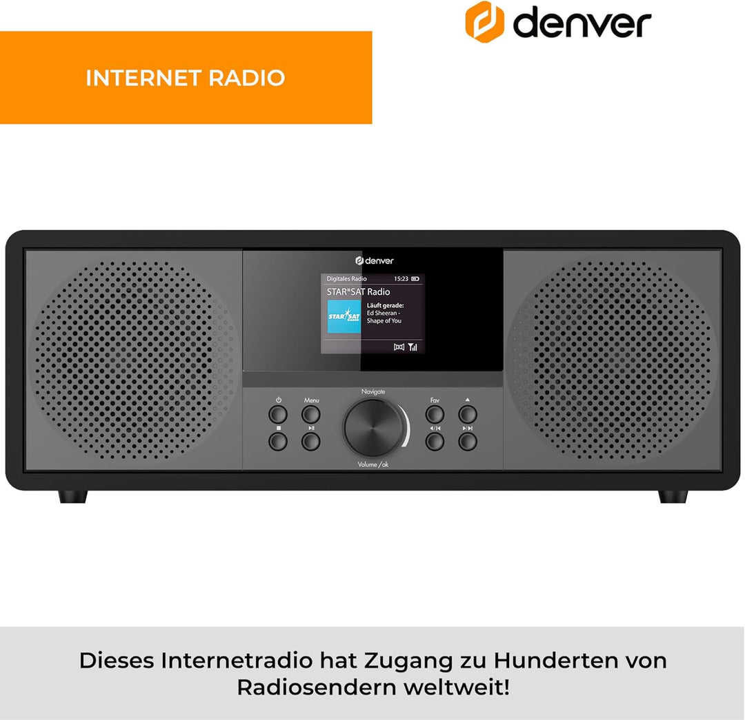 Denver MIR-270B Internet CD-Radio Internet, DAB+, UKW AUX, Bluetooth®, CD, Internetradio, UKW, schwa