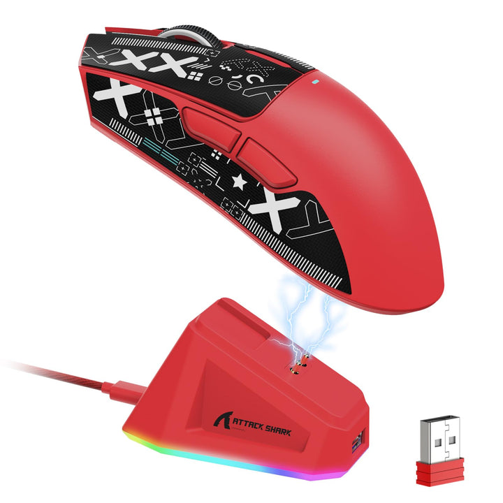 LexonElec x Attack Shark X11 Kabellose Gaming-Maus mit RGB Magnetische Ladestation, PixArt PAW3311-S