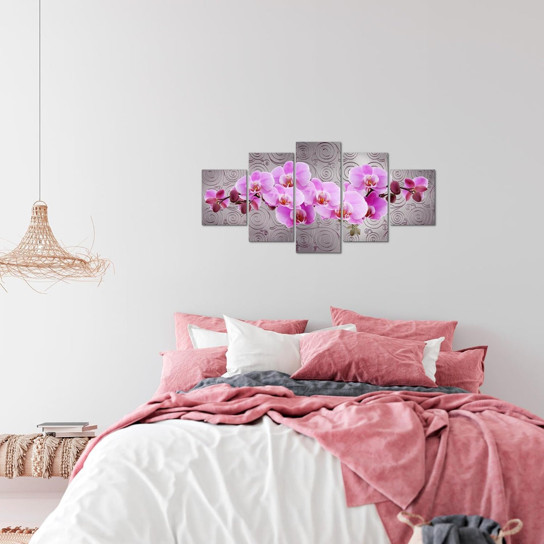 Runa Art Wandbilder Blumen Orchidee 5 Teilig Bild auf Vlies Leinwand Deko Wohnzimmer Abstrakt Violet