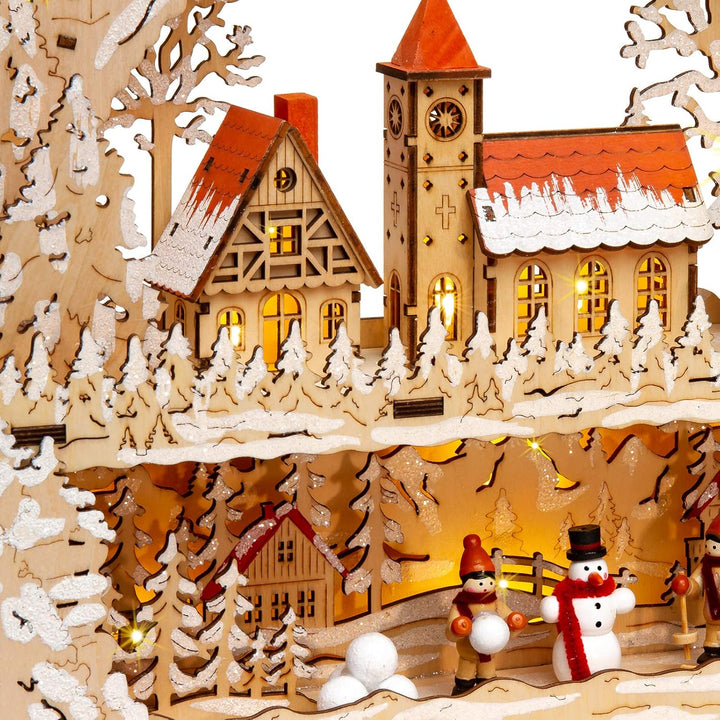 SIKORA LB08 Holz Schwibbogen beleuchteter LED Lichterbogen Motiv Winterdorf Dorfkirche Deko Weihnach
