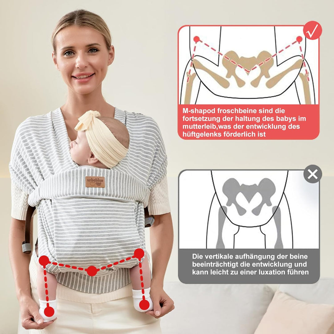 vrbabies Babytrage für Neugeborene ab Geburt Extra Weich, Bauchtrage Baby-Tragetasche Ergonomisch (S