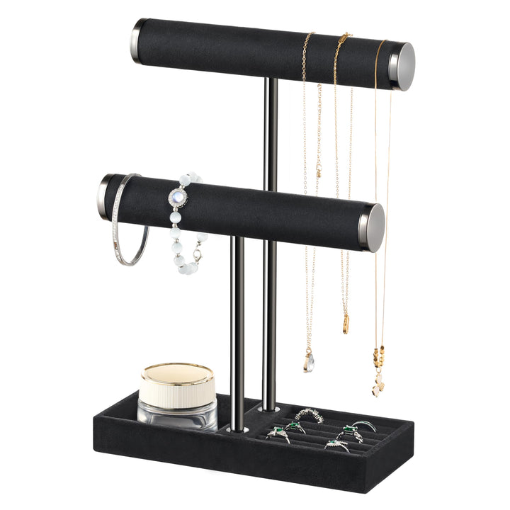 Schmuck Organizer mit 2 Ebenen - Schwarz Schmuckständer Armbänder, Abnehmbarer T-Steg Schmuck Stände
