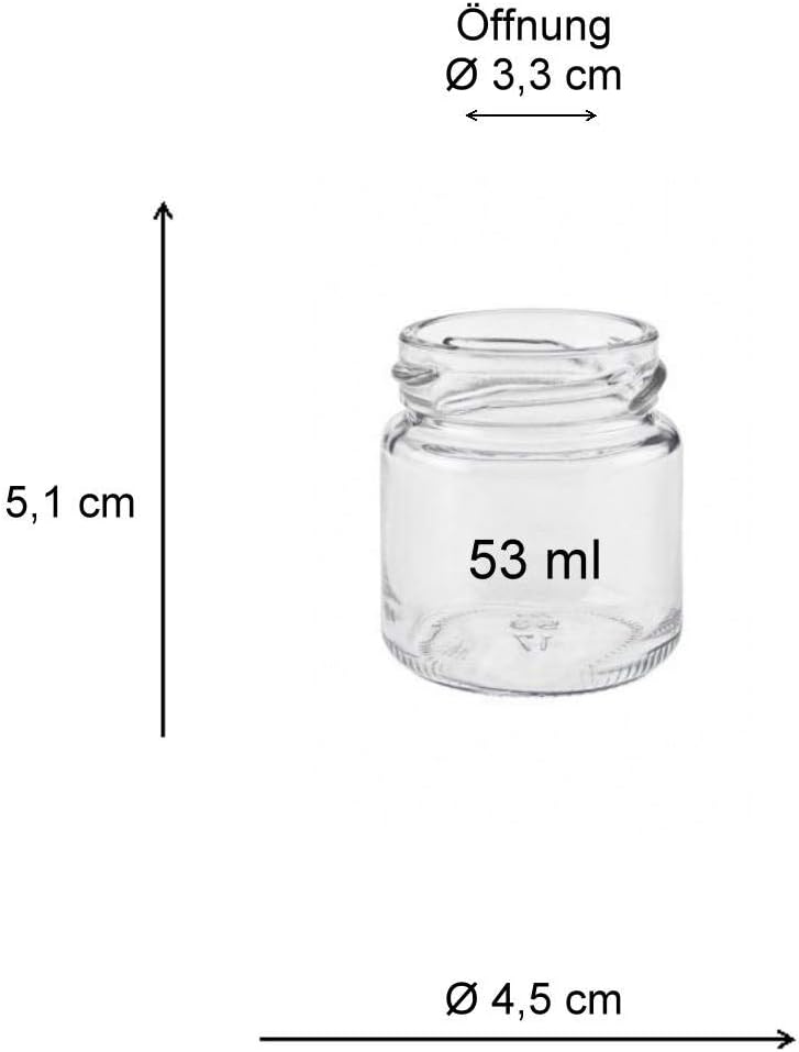 Viva Haushaltswaren - 32 x Mini Einmachglas 53 ml mit silberfarbenem Deckel, runde Glasdosen als Mar