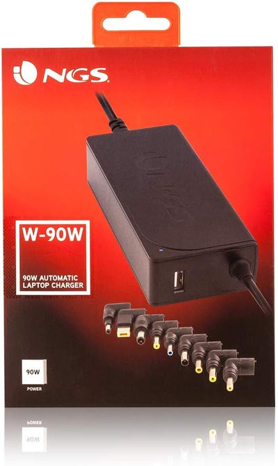 NGS W-90-90W Automatisches Universal Laptop-Ladegerät, Ladegerät mit 5V-2A USB Ausgang und 9 Adapter