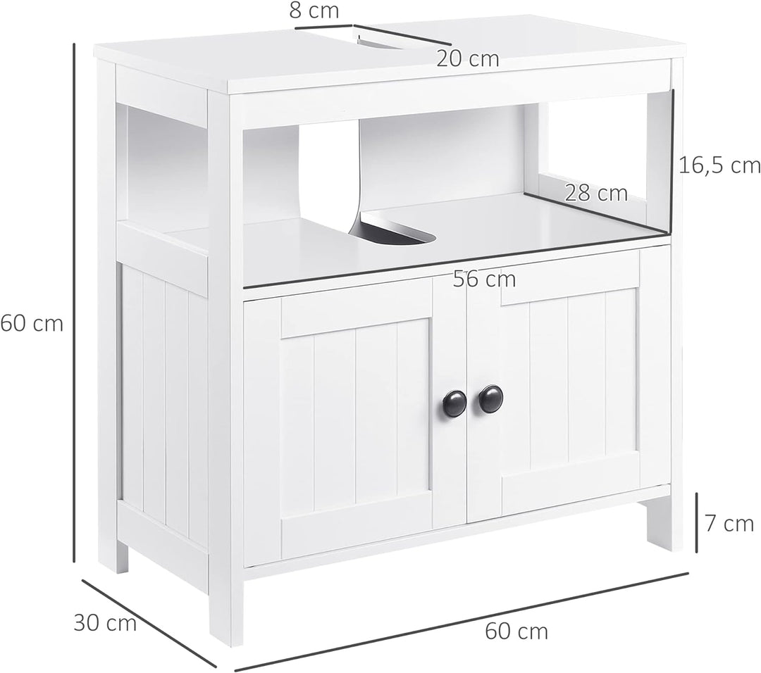 kleankin Waschbeckenunterschrank Unterschrank Badezimmerschrank mit offenem Fach Weiss 60 x 30 x 60