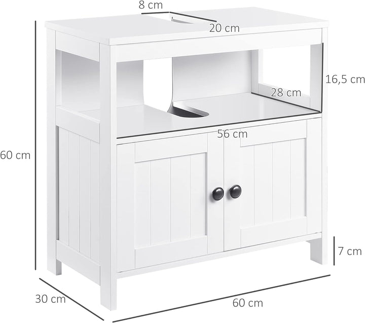 kleankin Waschbeckenunterschrank Unterschrank Badezimmerschrank mit offenem Fach Weiss 60 x 30 x 60