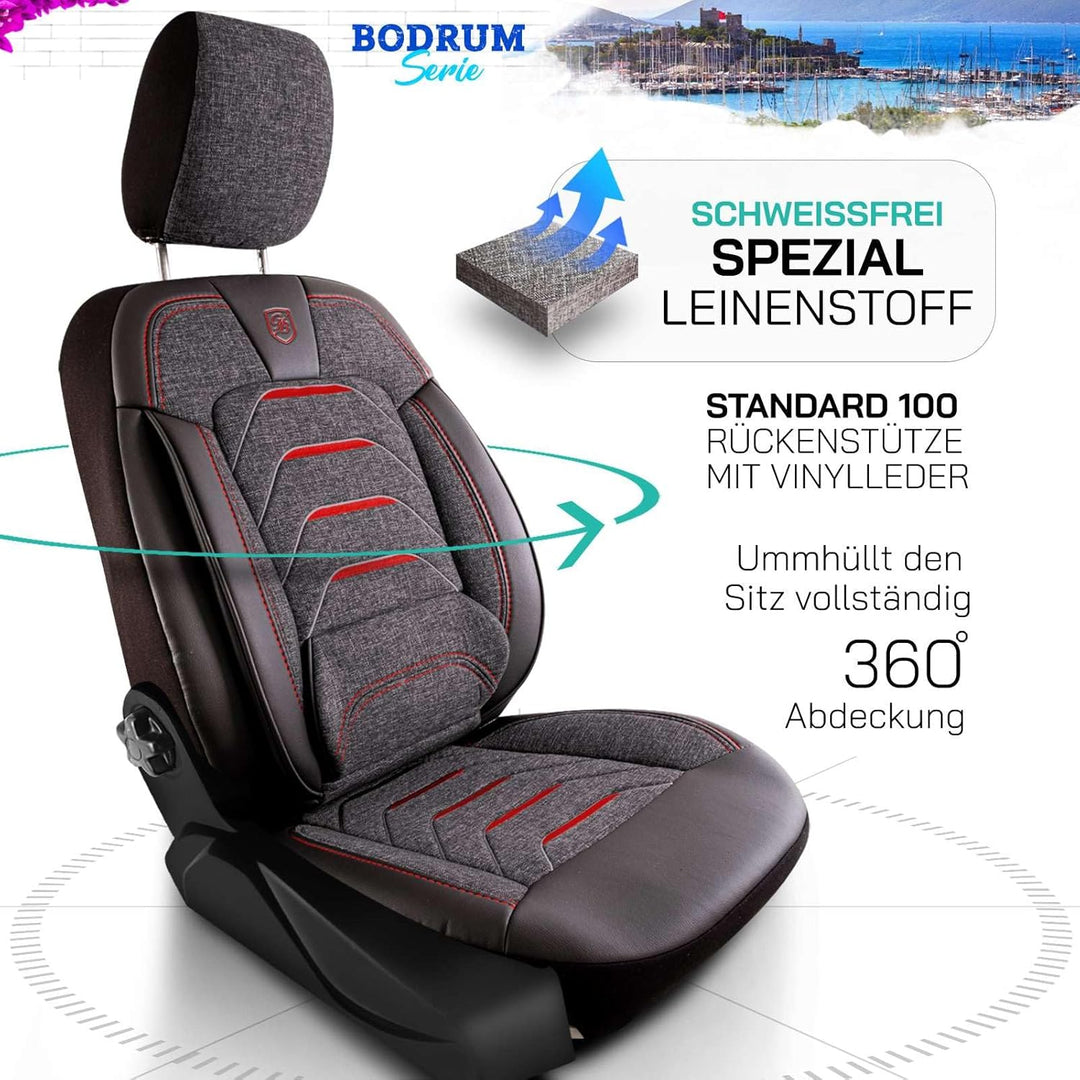 Autositzbezüge Universal für PKW & SUV - Premium Vordersitze Auto Sitzbezug aus Leinen, Rauchgrau-Ro