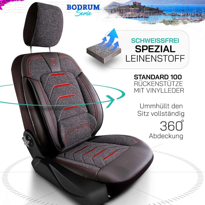 Autositzbezüge Universal für PKW & SUV - Premium Vordersitze Auto Sitzbezug aus Leinen, Rauchgrau-Ro
