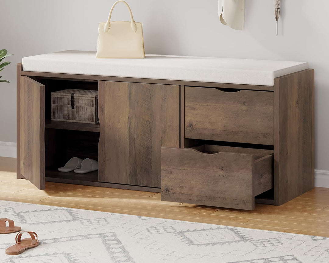 LVB Schuhbank mit 2 Schubladen Schrank Regal, Industrieholz Schuhablage Bank für Wohn-Schlafzimmer,