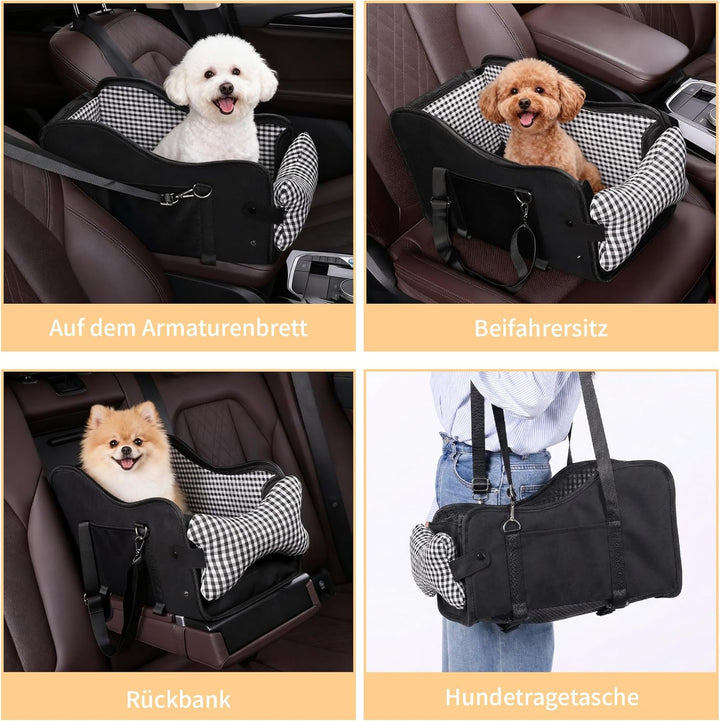 Hunde Autositz für Kleine Hunde & Katzen - Sicher auf Rücksitz, Beifahrersitz & Mittelkonsole mit Do