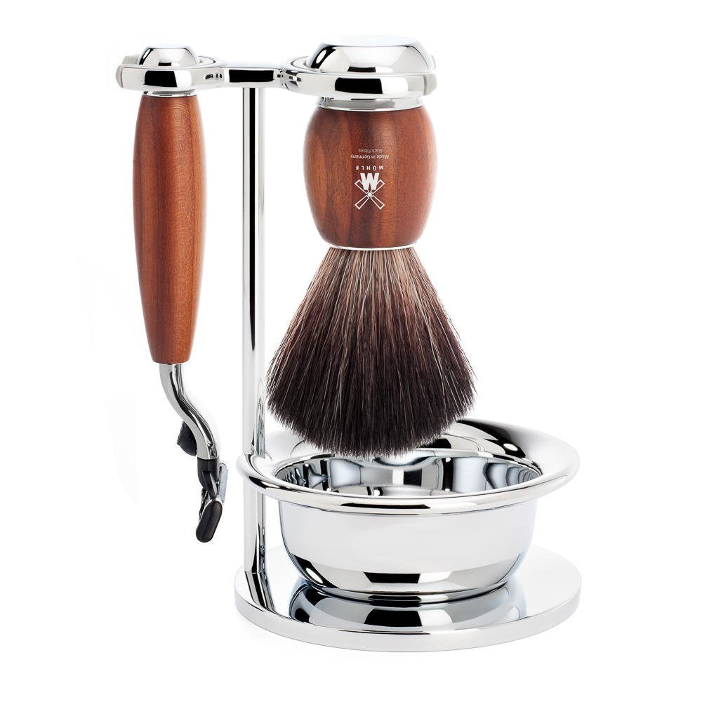 MÜHLE Rasierset mit Schale - Vivo Serie - Black Fibre - kompatibel mit Gillette-Klingen - Pflaumenho