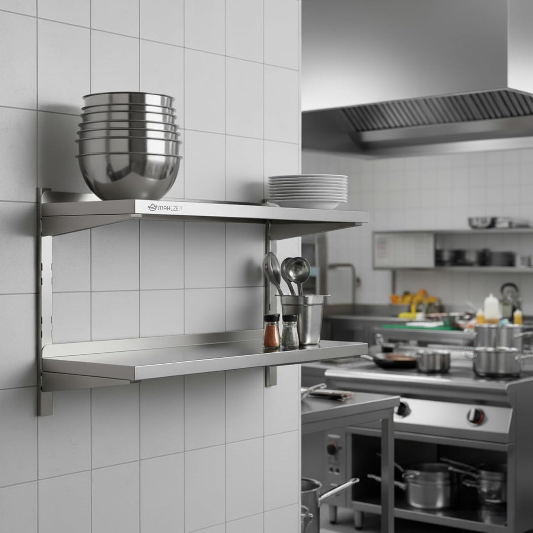 Mahlzeit Edelstahl Wandregal | Küchenregal Hängeregal Wandregal Wandbord Regal (80 x 35 cm - 2 Ablag