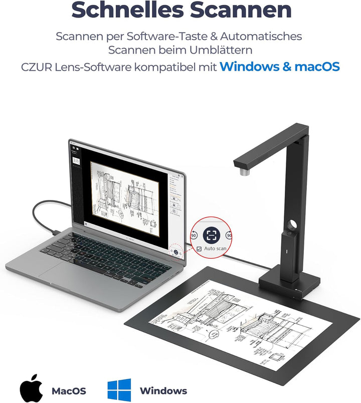 CZUR Lens Pro 12MP USB-DocumentenKamera und Visualizer, Faltbarer Dokumentenscanner mit OCR, Mobiler