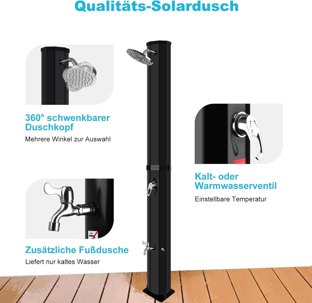 Solardusche 60 Liter Solardusche Garten Gartendusche Aussendusche mit Drehbarem Regenduschkopf und W
