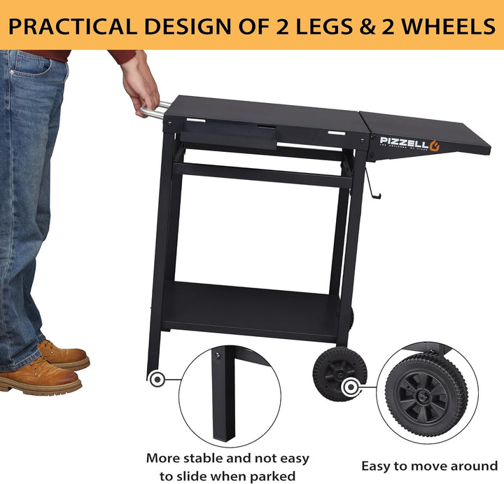 PIZZELLO Outdoor Grill Esswagen Beweglicher Pizzaofen Trolley BBQ Ständer Doppelregal Outdoor Workta