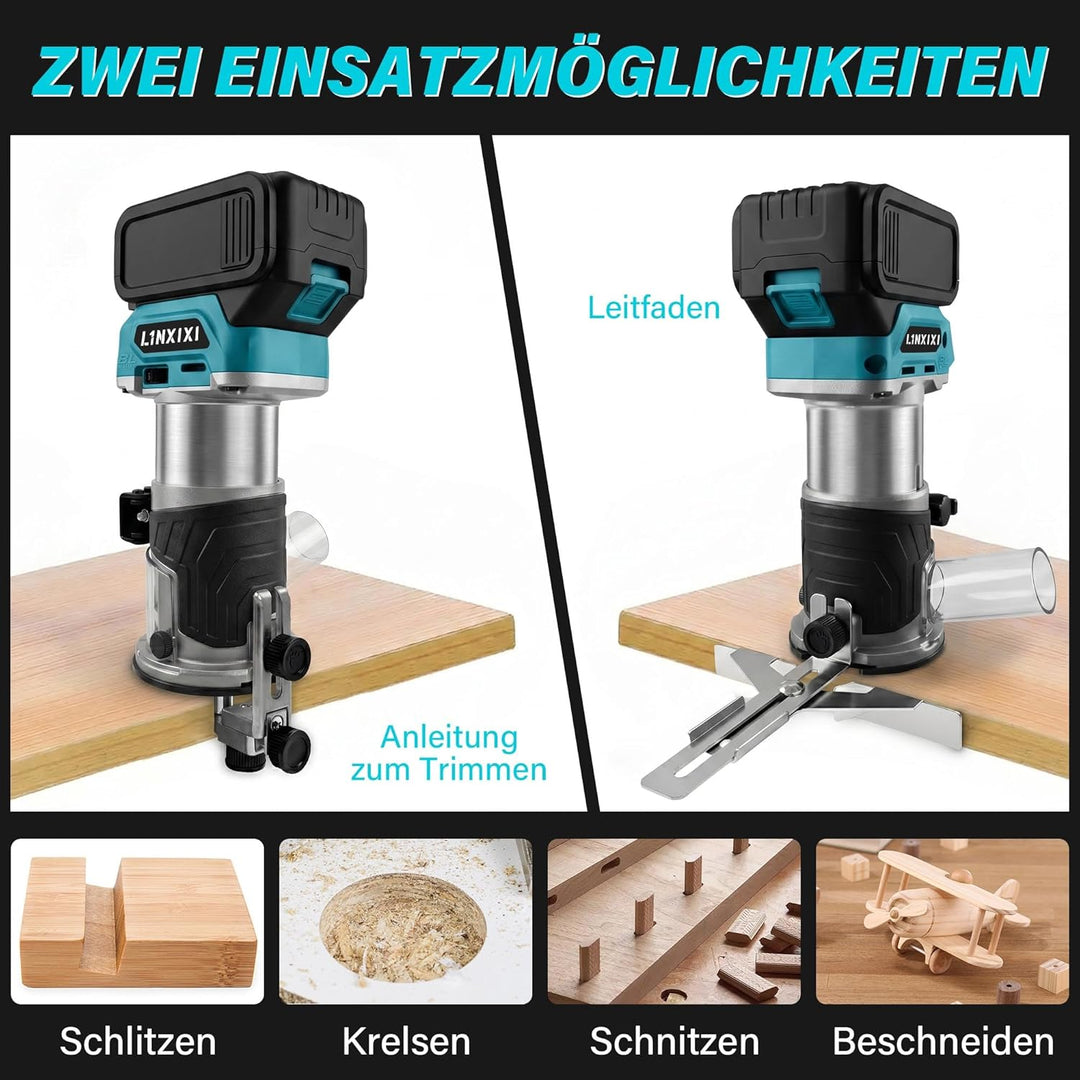 Akku Oberfräse für Makita 18V LXT Akku, 800W Bürstenloser Oberfräse mit 5 Geschwindigkeiten, MAX.300