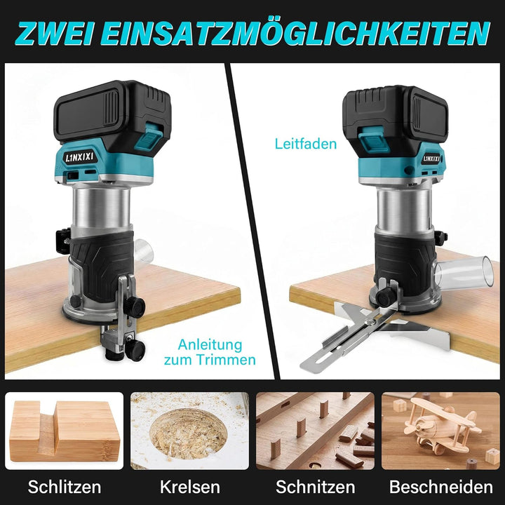 Akku Oberfräse für Makita 18V LXT Akku, 800W Bürstenloser Oberfräse mit 5 Geschwindigkeiten, MAX.300
