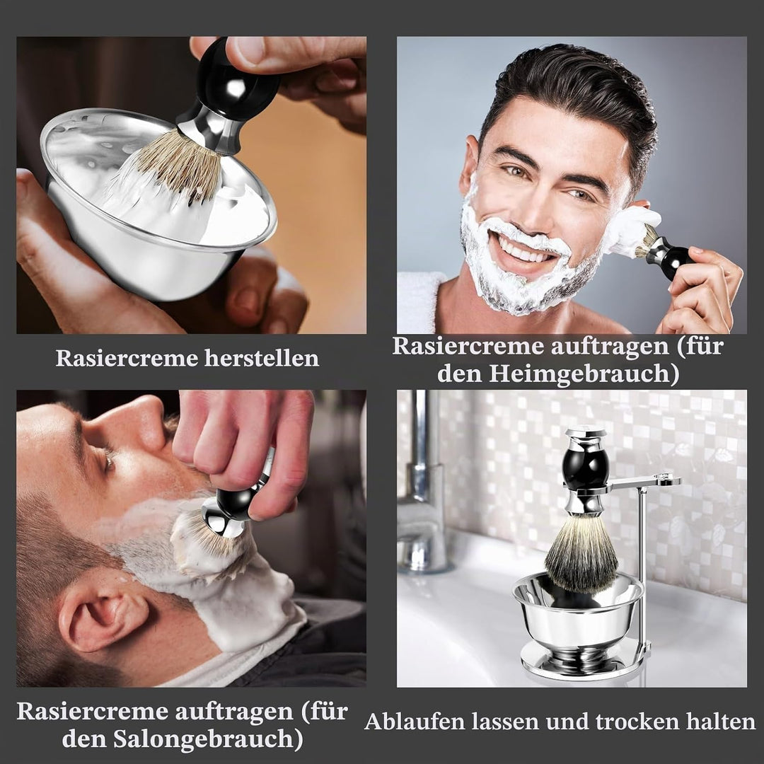 GRUTTI Rasierset, Badger Brush Soap Bowl und Rasierständer für Herrengeschenke,Rasiererhalter für He