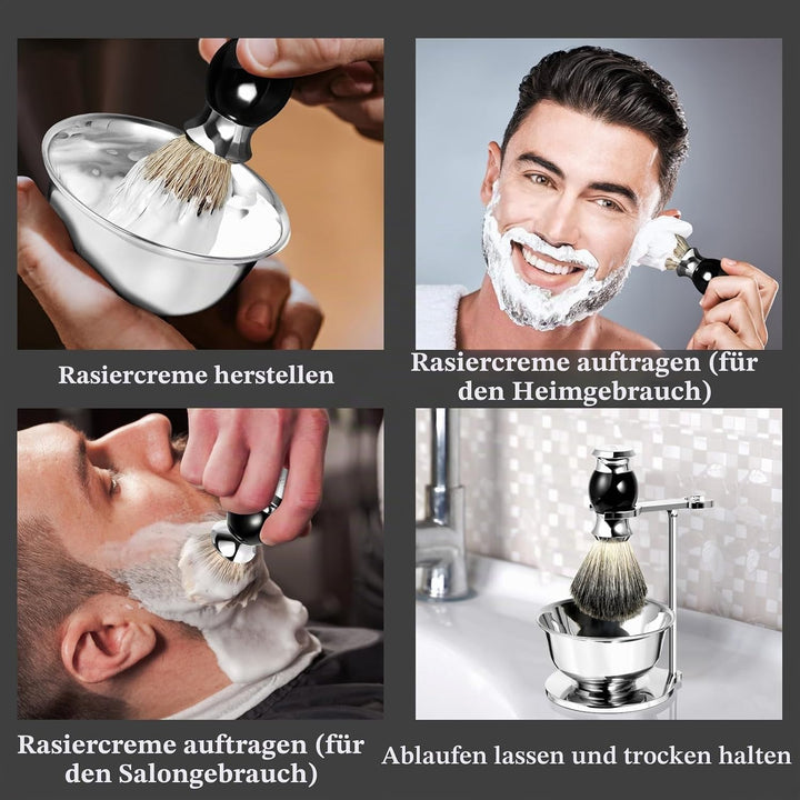 GRUTTI Rasierset, Badger Brush Soap Bowl und Rasierständer für Herrengeschenke,Rasiererhalter für He