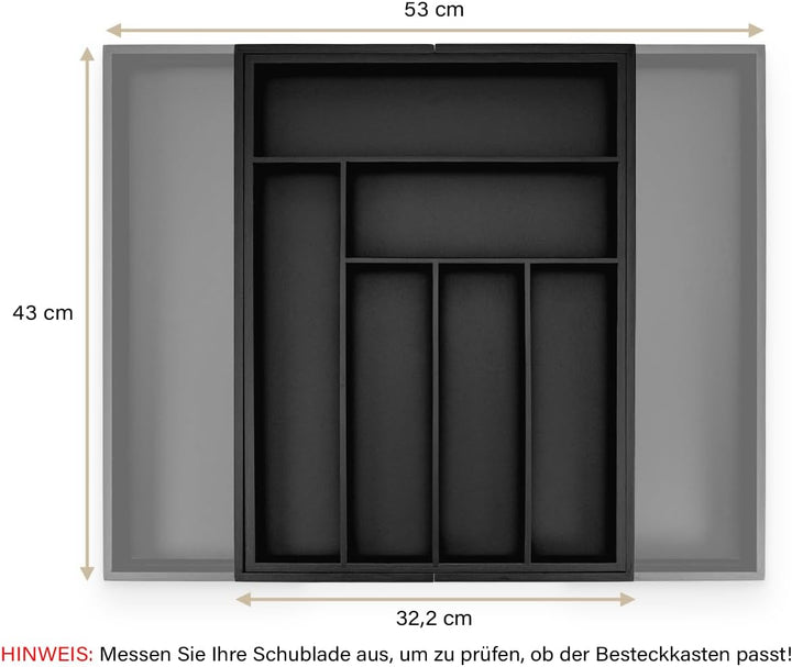 budu Besteckkasten #43 (Tiefe 43cm) aus Bambus - Schwarz - Schubladen Ordnungssystem für die Küche -