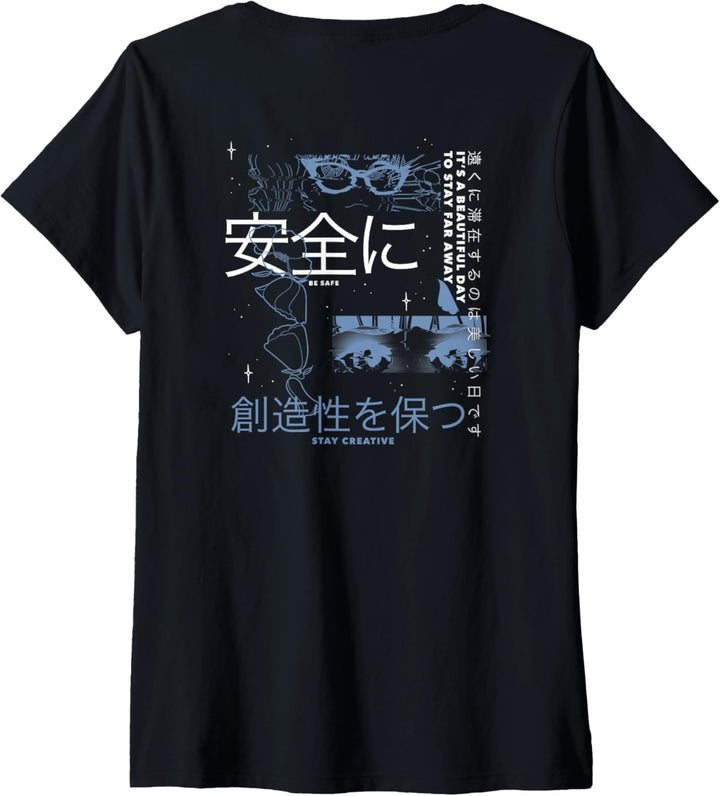 Damen Trendy Kanji Love. Create .Grow. Front & Back T-Shirt mit V-Ausschnitt