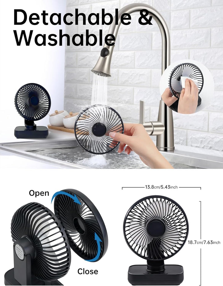 Mini Ventilator Oszillierend Ultra Leise, 4000mAh Akku Klein Tischventilator(4-13h), 4 Geschwindigke