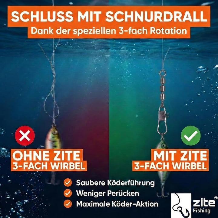 Zite Fishing Dreifach-Wirbel Sortiment 60 Stück - Inklusive praktischer Sortier-Box - Angelwirbel-Se