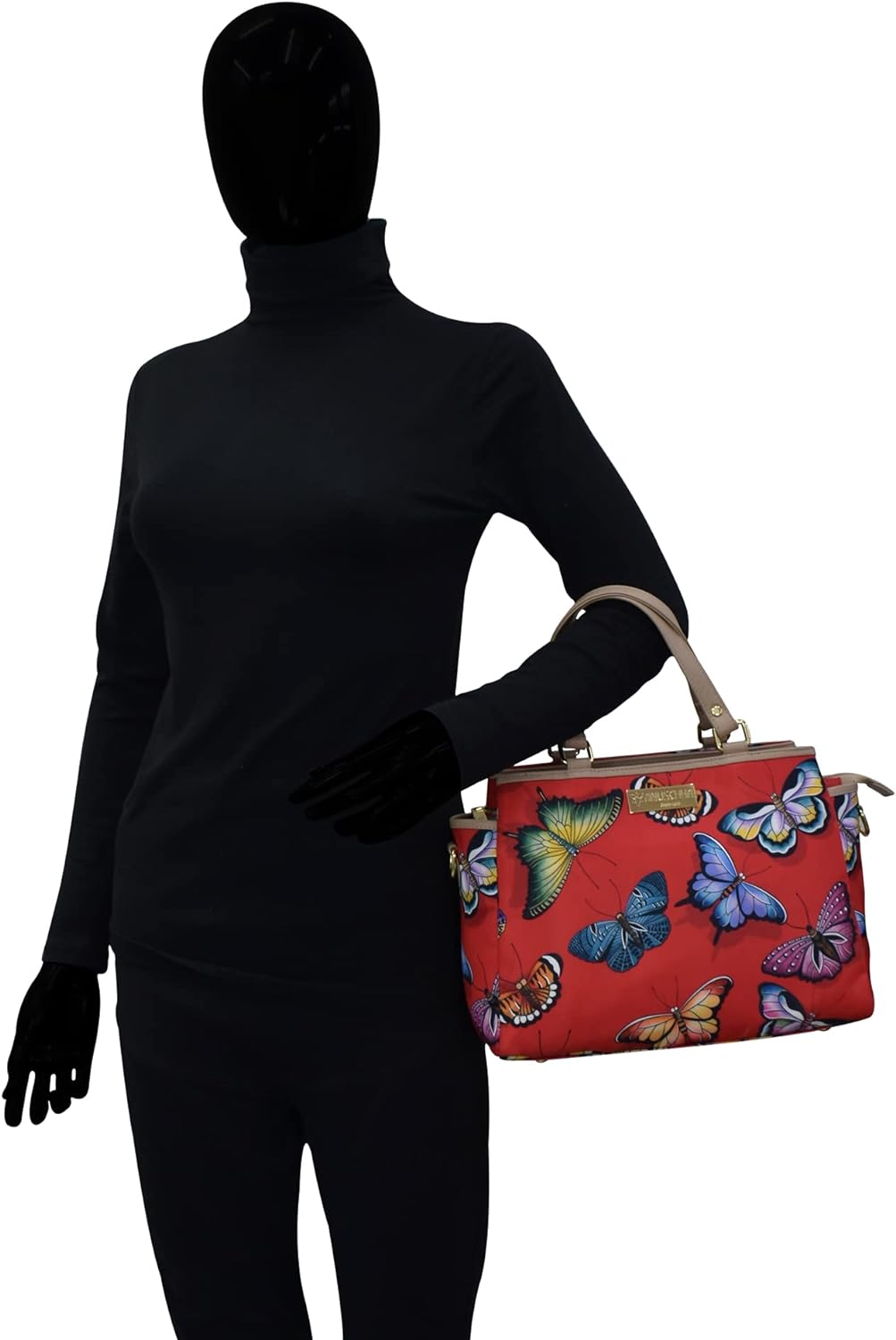 Anuschka Satchel mit Fächern - Wanderlust Kollektion - Nylonstoff mit Leader Trim und Kunstdruck But