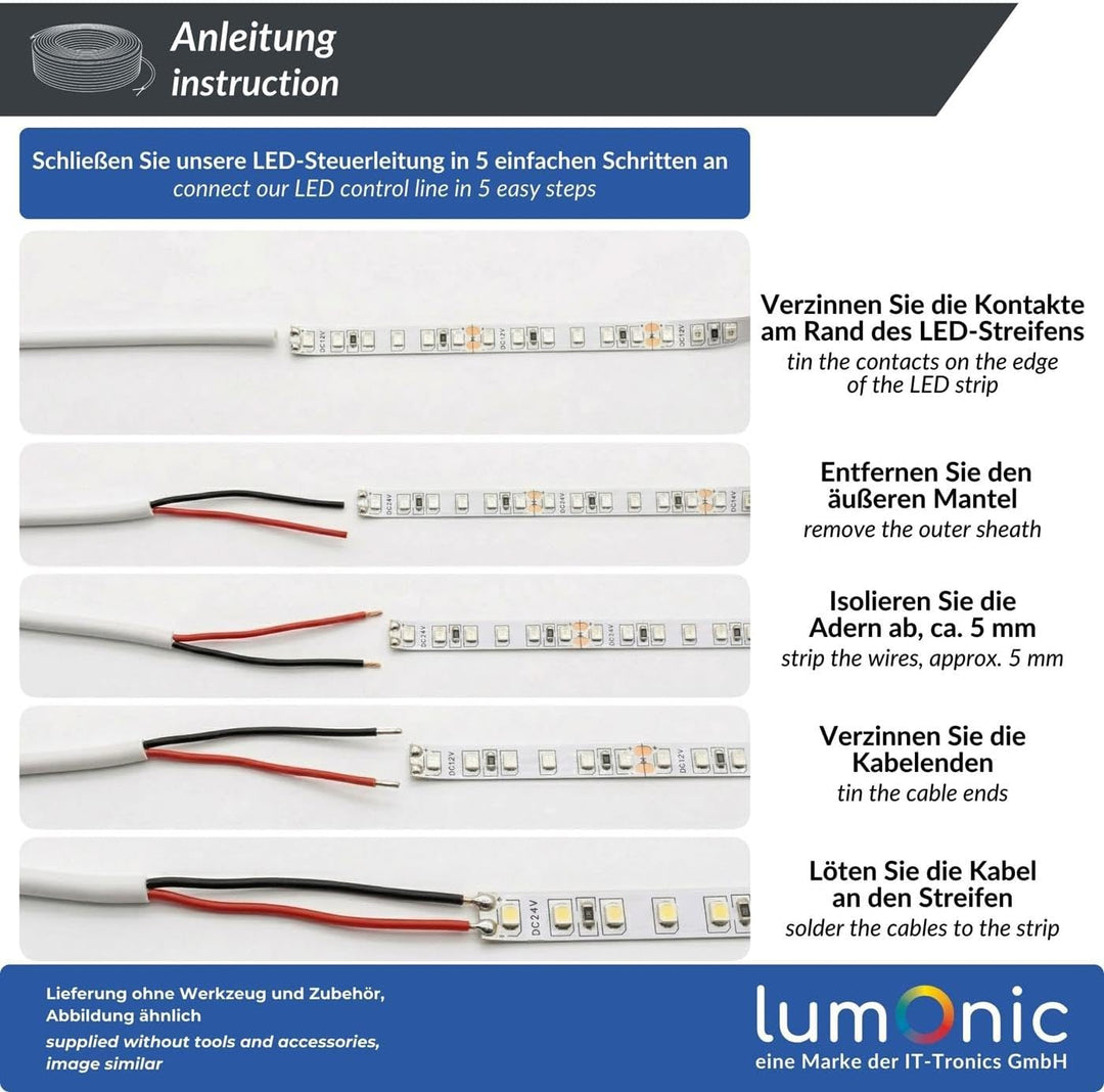 Lumonic 2x 0,34mm² LED Steuerleitung weiss 10m I ummanteltes 2 adriges Kabel flexibel I Geschirmtes