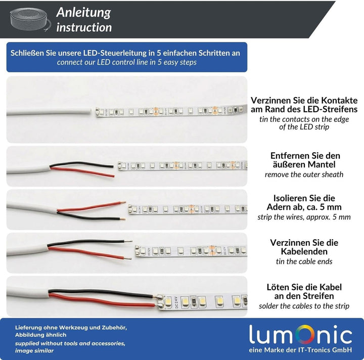Lumonic 2x 0,34mm² LED Steuerleitung weiss 10m I ummanteltes 2 adriges Kabel flexibel I Geschirmtes