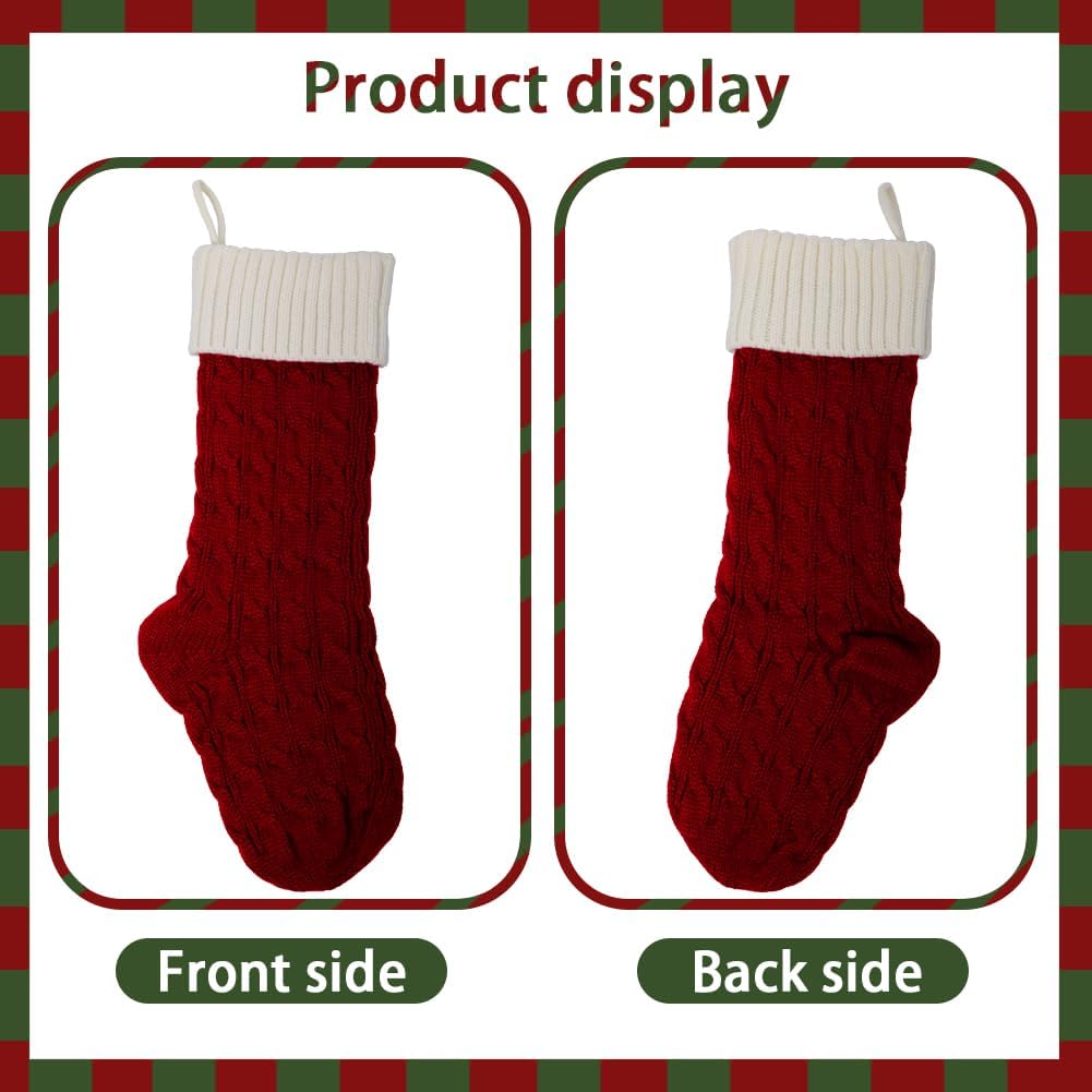 meioro 46cm Grosse Weihnachtsstrumpf, Kabel Gestrickt Nikolausstrumpf für Kinder, Klassische Weihnac