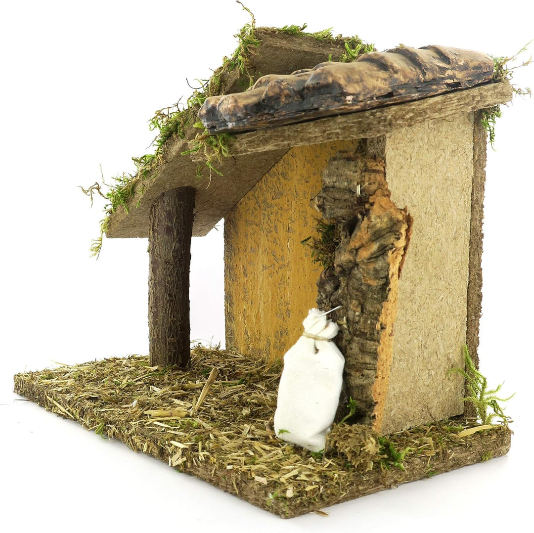 Bertoni Leere Krippenhütte mit Vordach | Italienisches Produkt | Für 8 cm Figuren | 23x14x20 cm