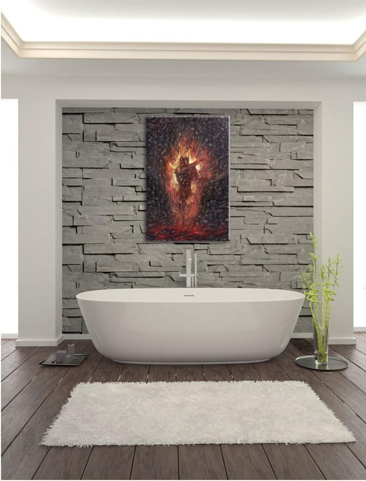 Pixxprint Verdunkelter Dämon des Feuers Kunst Buntstift Effekt, Format: 100x70 auf Leinwand, 100x70