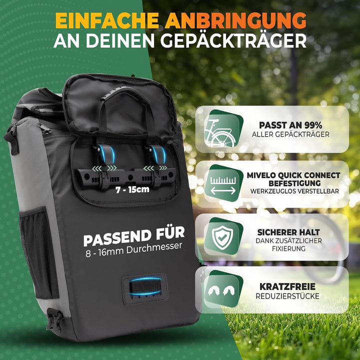 MIVELO - 3in1 Fahrradtasche für Gepäckträger, 100% wasserdicht &amp; PVC-frei, Fahrradtasche Rucksack &amp;