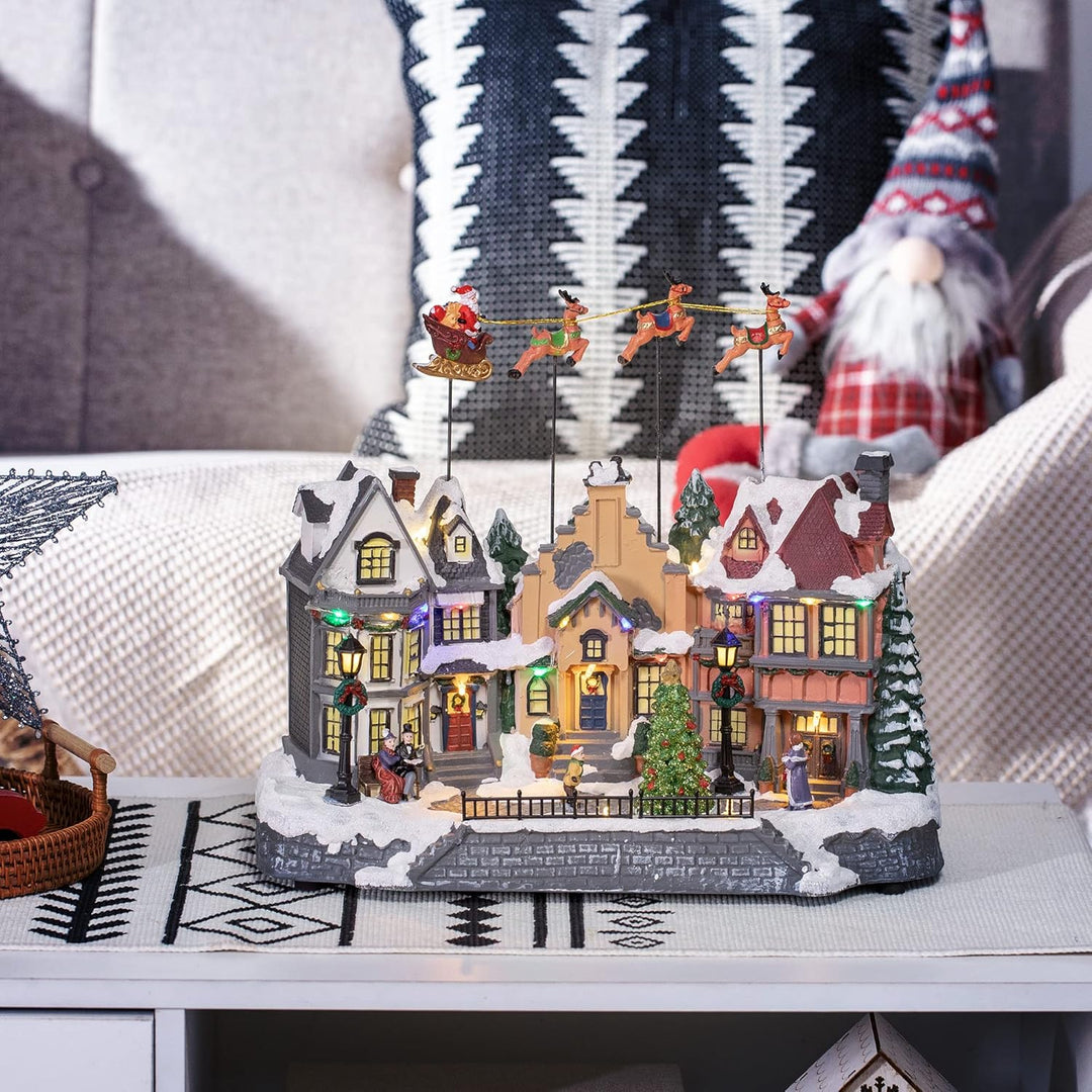 HOMCOM Weihnachtsdorf Weihnachtsdeko mit LED Tischdeko Weihnachtsstadt Winterlandschaft Winterdorf m