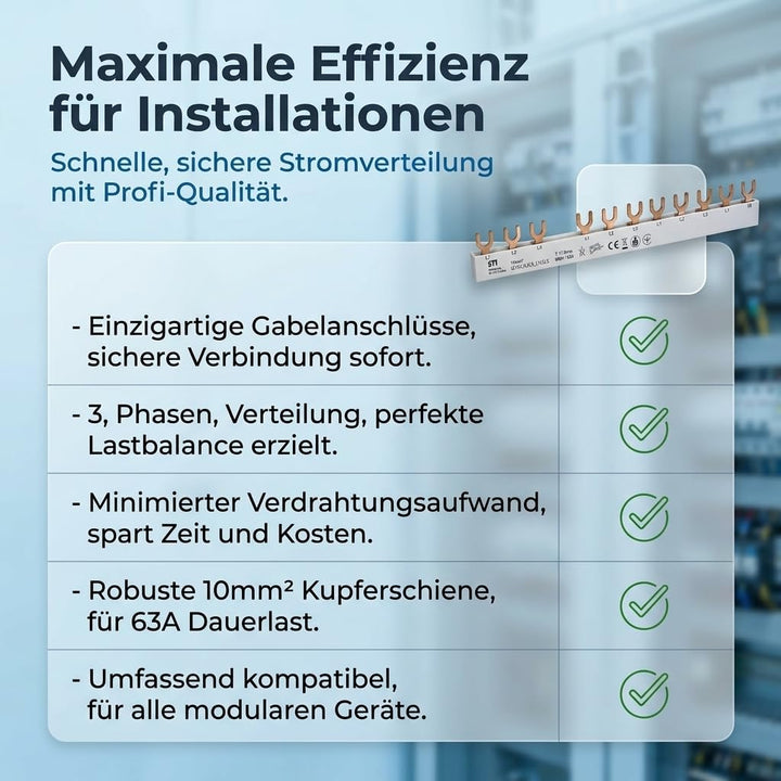 ETI Phasenschiene mit Gabelanschluss 10 mm² - 3-polig - 63A - isoliert - Reihenschiene Sammelschiene
