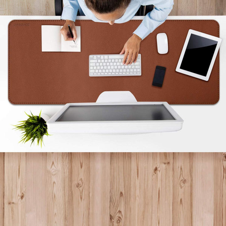 ZORESYN PU Leder Schreibtischunterlage XXL 110x50cm - rutschfeste Büro-Matte mit Rollband Premium Ti