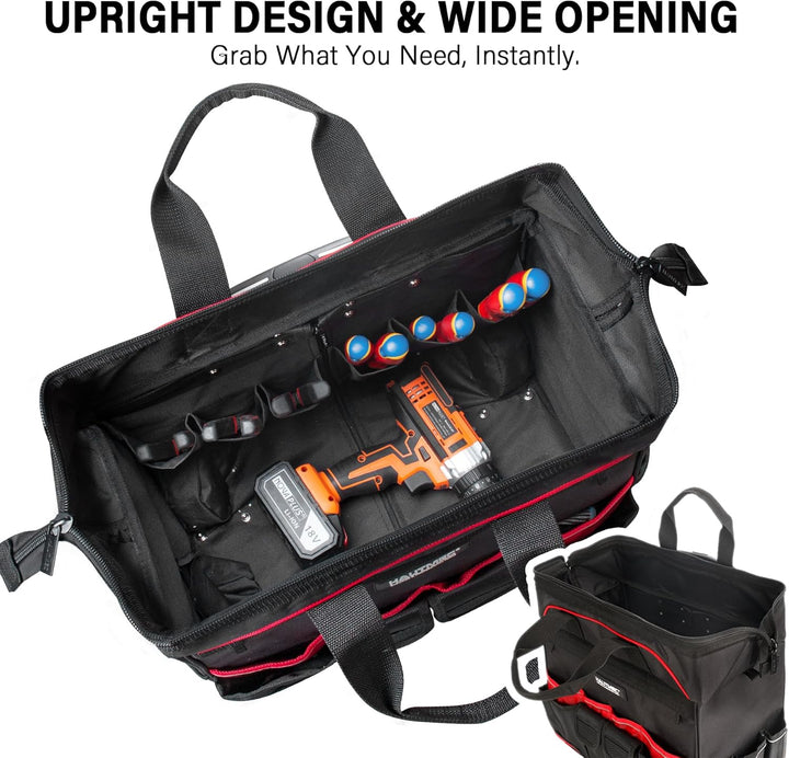 HAUTMEC Professionelle 18-Zoll (46cm) Rollwerkzeugtasche mit breiter Öffnung, Aufbewahrungstasche mi