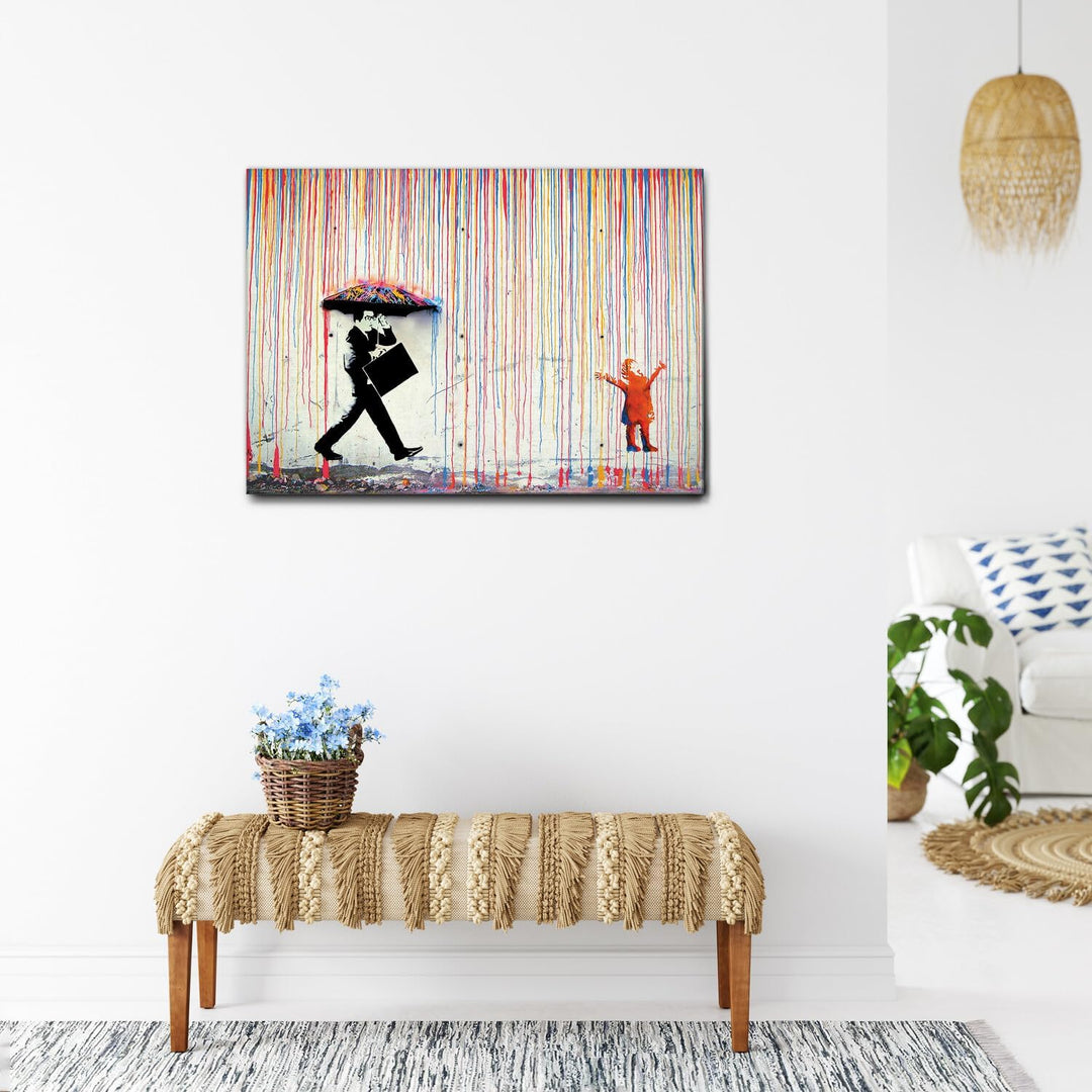 Giallobus - Bild - Druck AUF LEINWAND - Banksy - Regen VON Farben - 100x70 100x70 Standardleinwand,