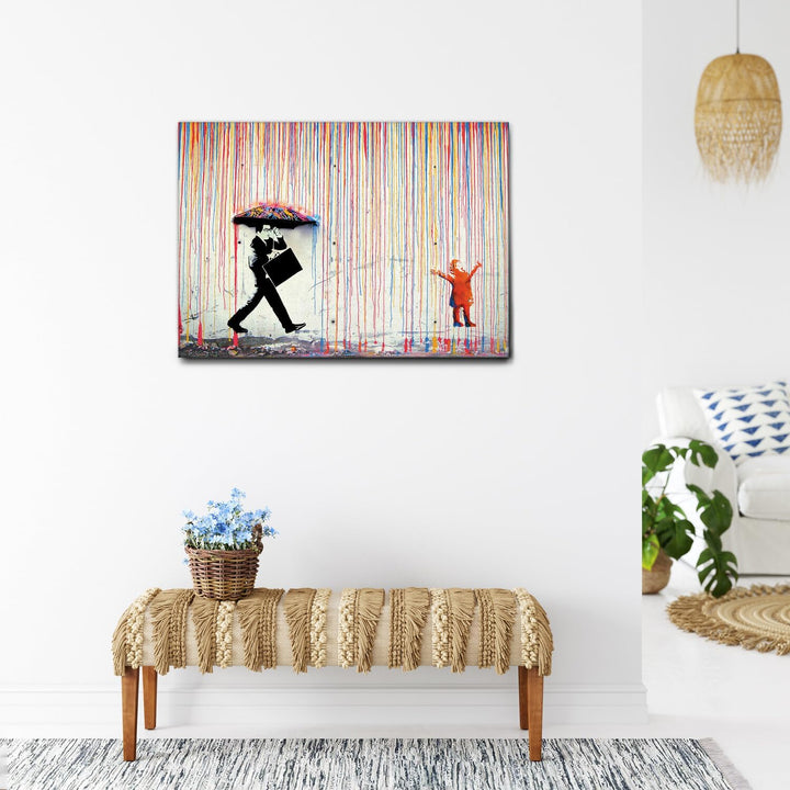 Giallobus - Bild - Druck AUF LEINWAND - Banksy - Regen VON Farben - 100x70 100x70 Standardleinwand,