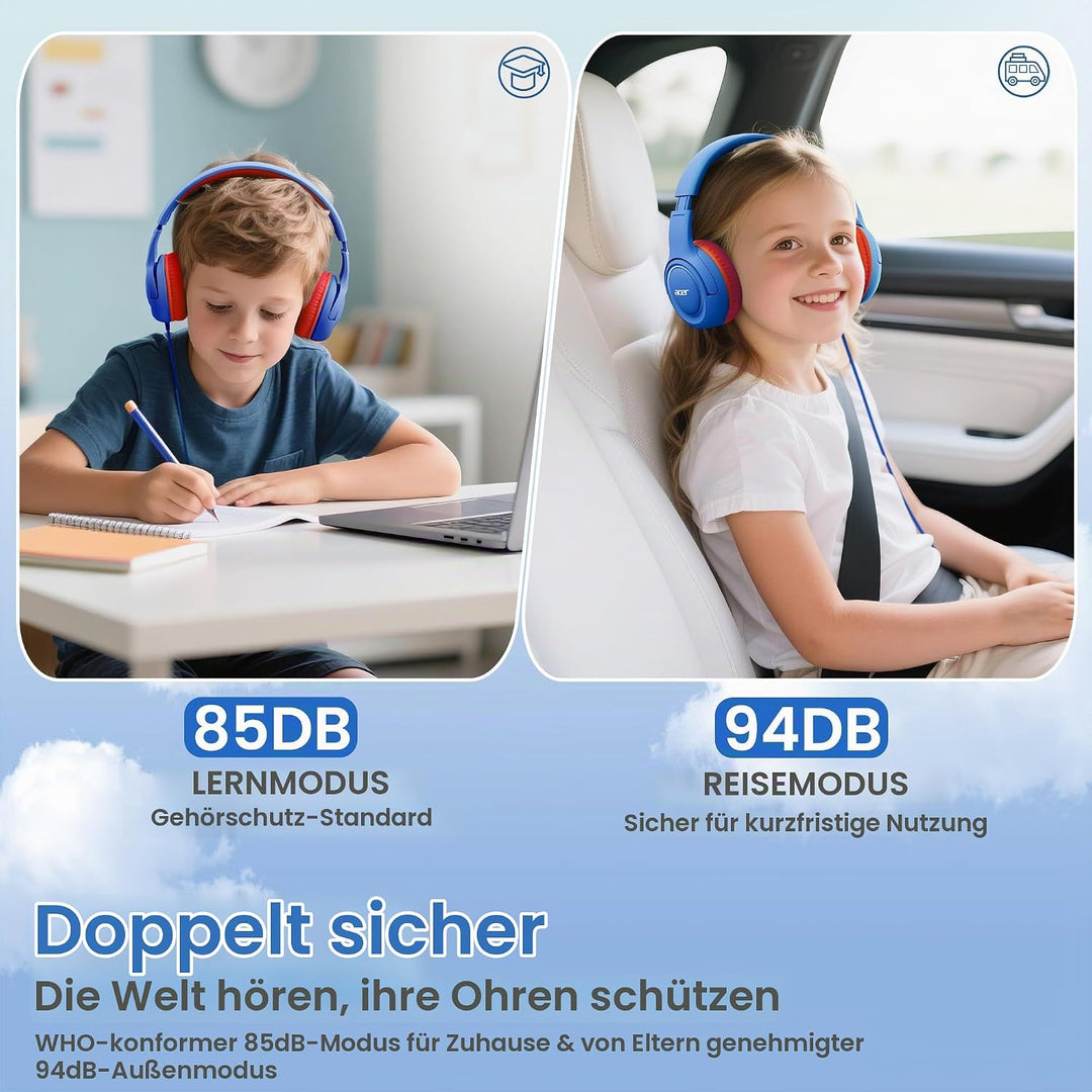 Acer Kopfhörer Kinder mit 3,5 mm Kabel, 85/94dB Lautstärkebegrenzung Blau Rot, Blau Rot